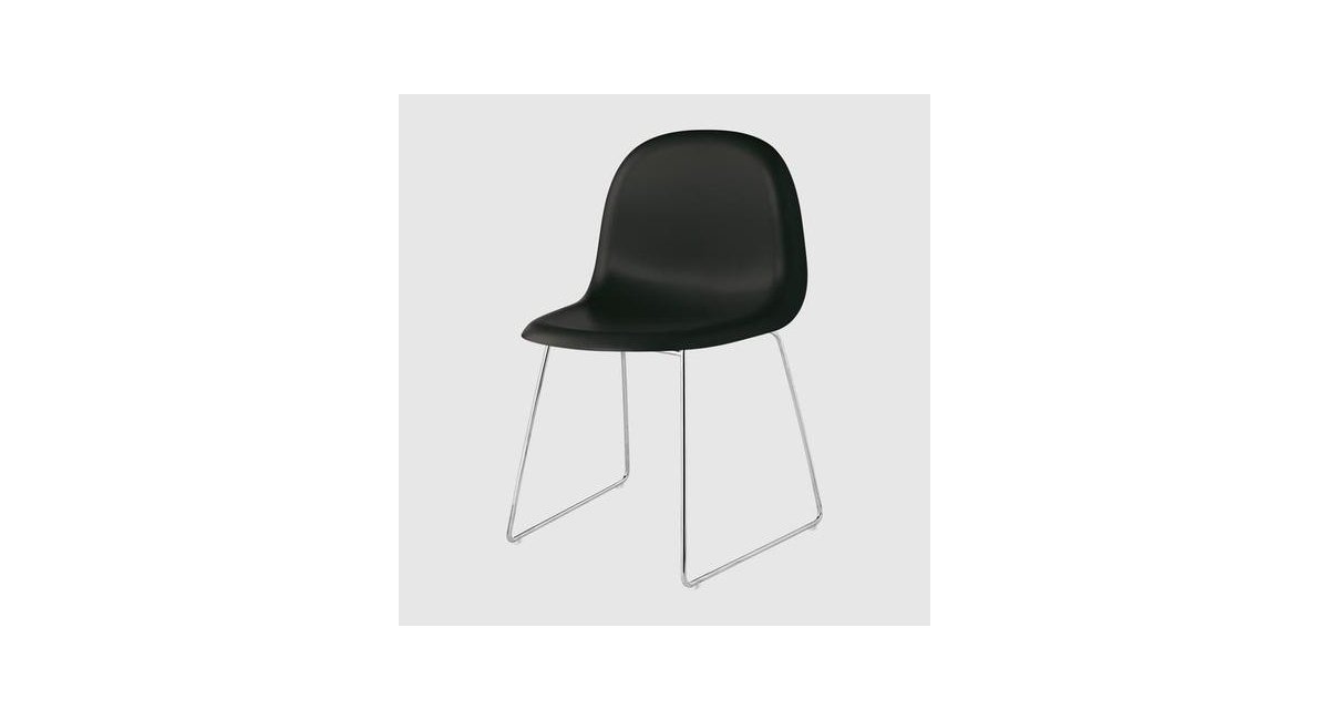 3D - silla de comedor - estructura cromada - asiento negro - GUBI - MINIM