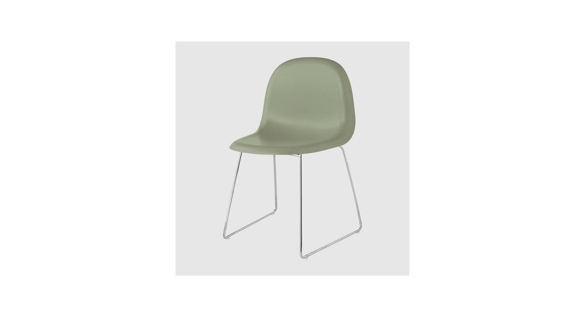 3D - silla de comedor - estructura cromada - asiento verde - GUBI - MINIM