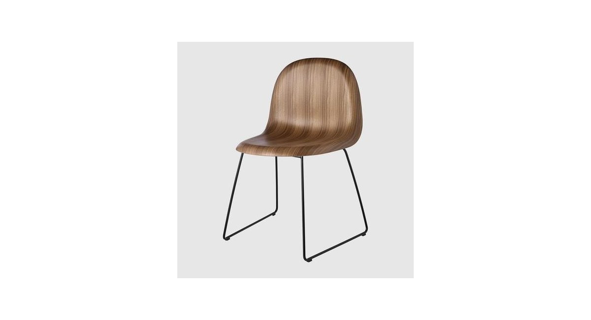 3D - silla de comedor - estructura negra - asiento de madera de nogal - GUBI - MINIM