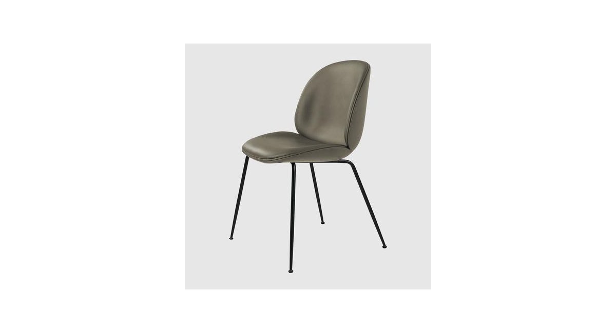 Beetle_silla de comedor_tapizado de piel gris_estructura negra_GUBI_MINIM