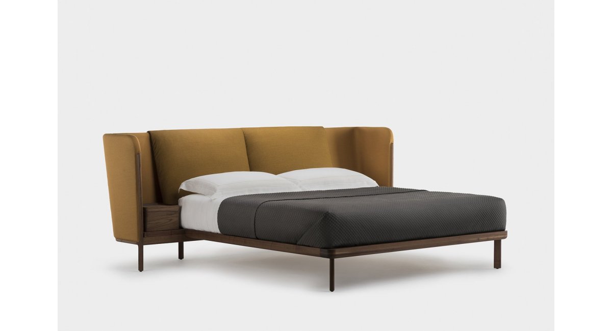 Low Dubois Bed - Luca Nichetto - cama de nogal - cama de madera- cabecero bajo - con mesita de noche - MINIM - Madrid - Barcelona