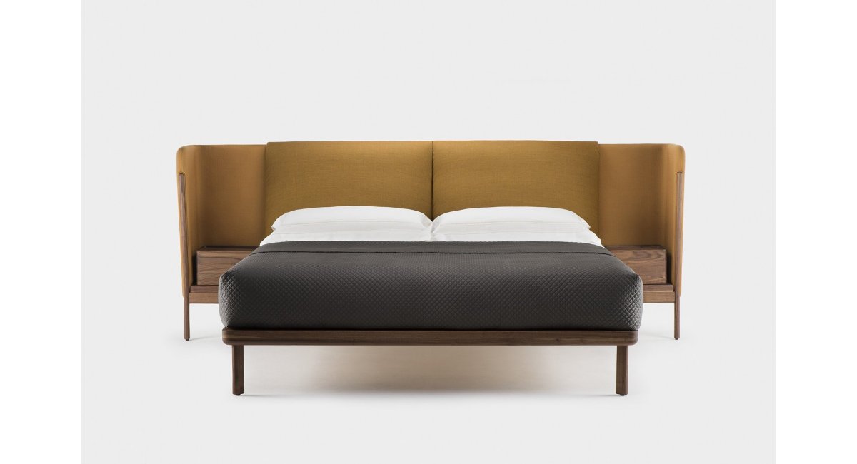 Low Dubois Bed - Luca Nichetto - cama de nogal - cama de madera- cabecero bajo - con mesita de noche - MINIM - varios colores