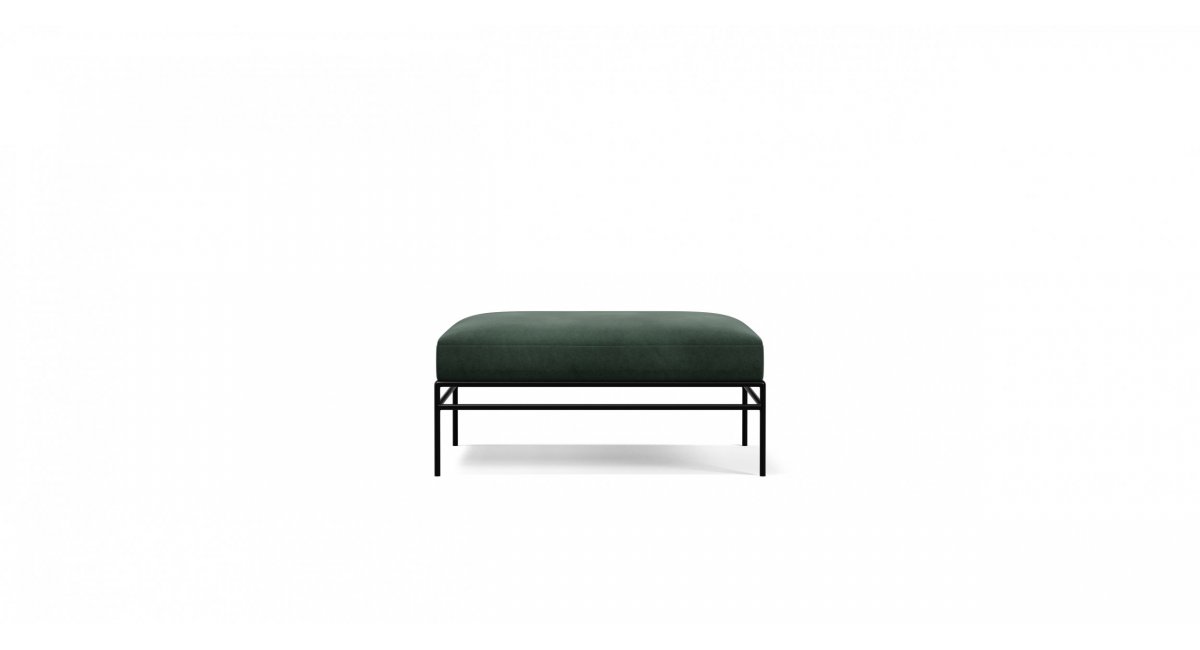 Middleweight_pouf_reposapies_estructura negra_tapicería verde oscuro_Karakter - MINIM