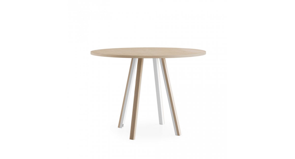 ORI - mesa redonda alta - La Palma - MINIM - mesa blanca y madera