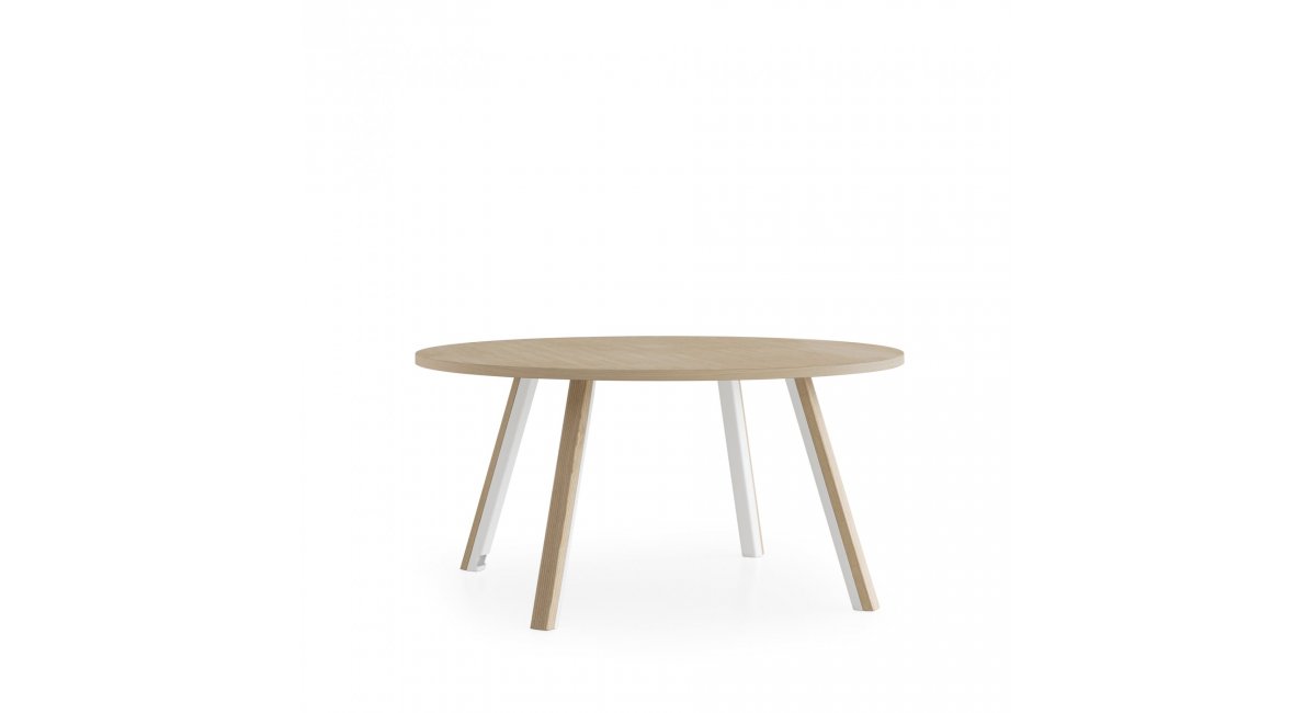 ORI - mesa redonda de comedor - La Palma - MINIM - mesa blanca y madera
