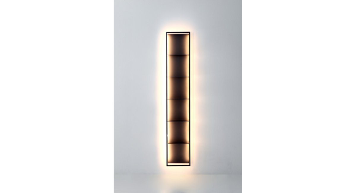 Porro_GAP_librería_estantería_iluminación LED_marco de metal_finas baldas_MINIM Showroom_Madrid_Barcelona