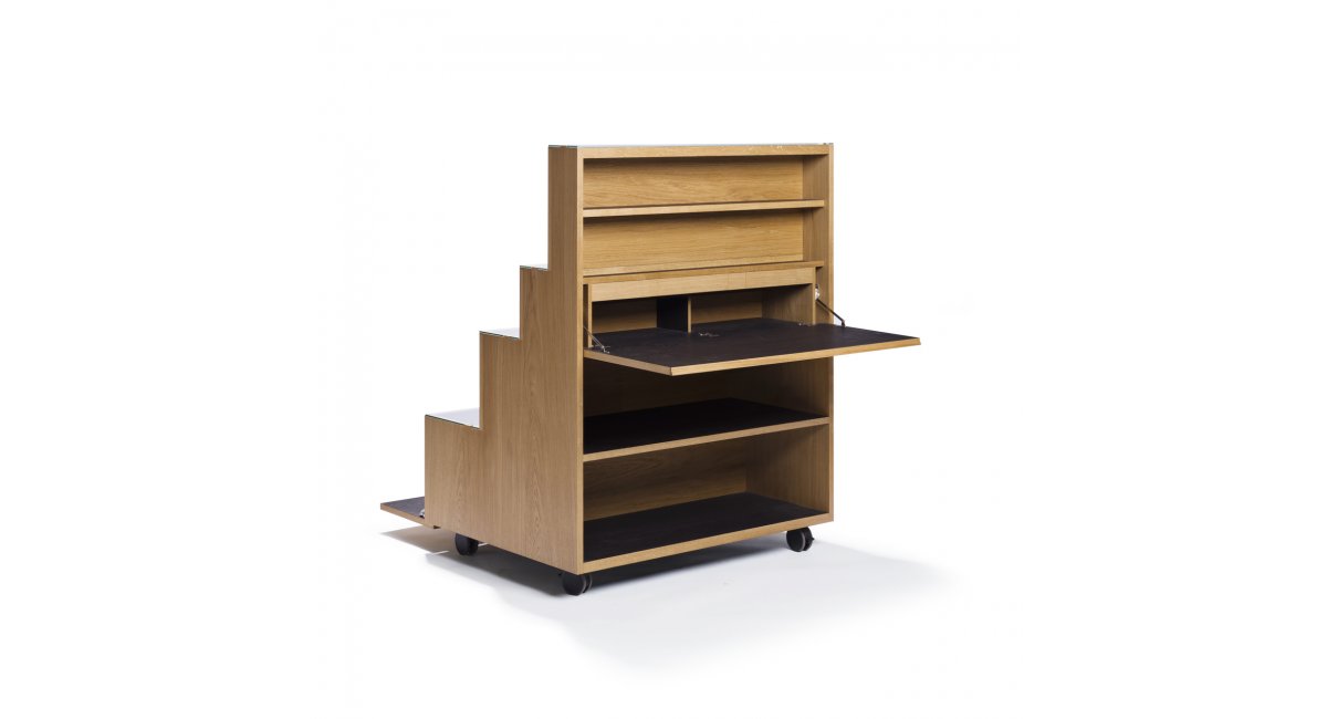 Rampa _ estantería roble - escritorio - Karakter - MINIM - vista escritorio y estantes