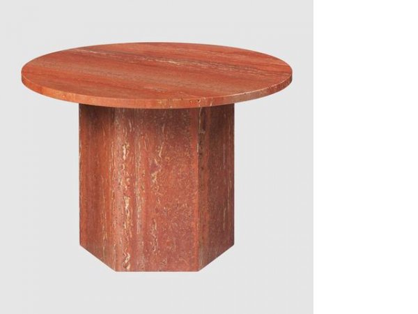 Epic Coffee Table_mesa de centro redonda estrecha_ rojo travertino_Gubi_MINIM